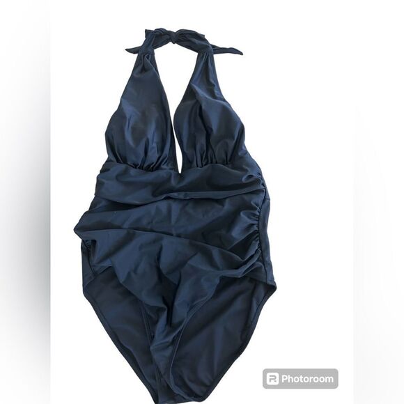 Cupshe Women's Plunge Halter Backless Ruched One Piece Swimsuit, XL, NWT, Black - Picture 1 of 6